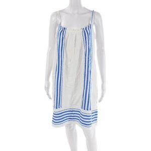 Lem Lem Womens Cotton Striped Round Neck Sleeveless Mini Dress White Size M